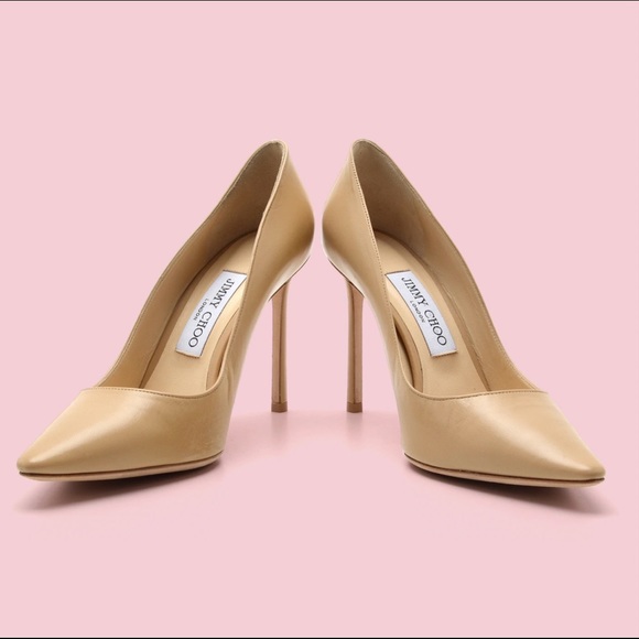 Jimmy Choo Anouk Beige Leather Stiletto Heels - Picture 5 of 12